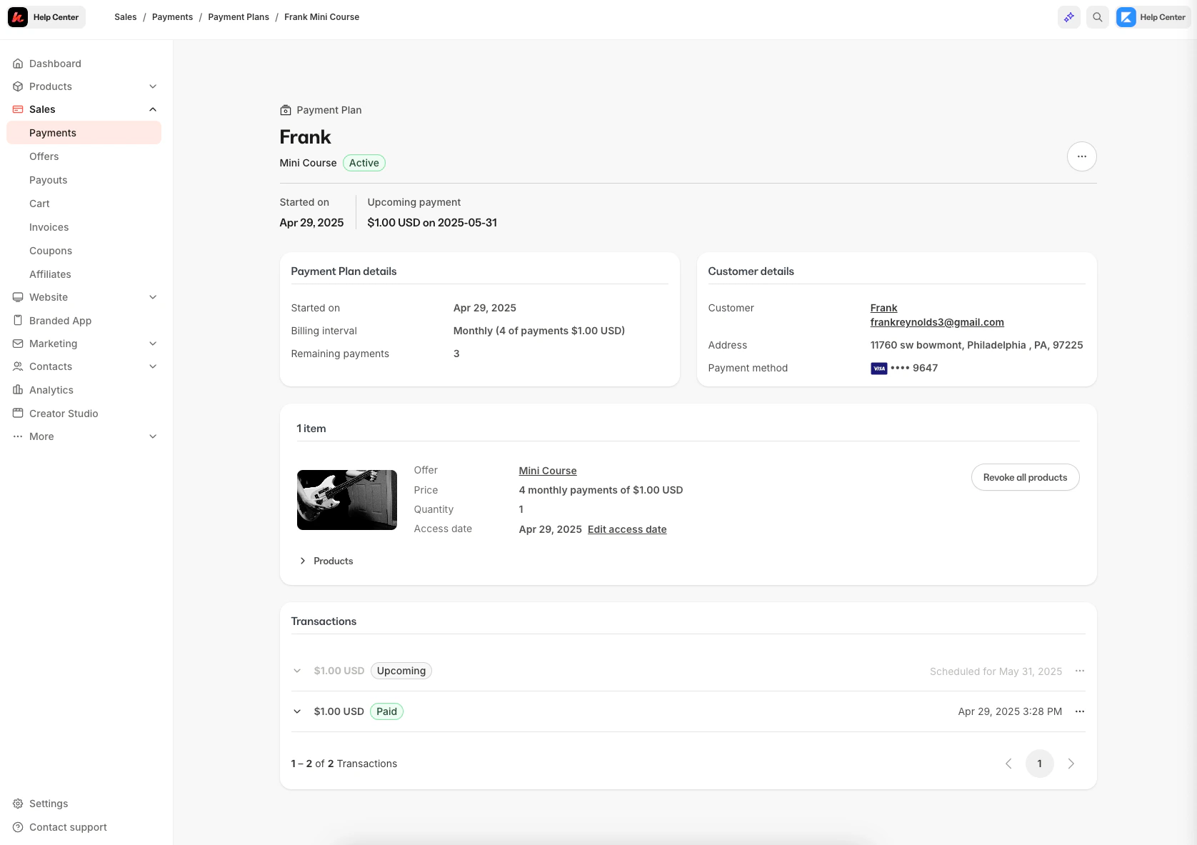 Payment plan details