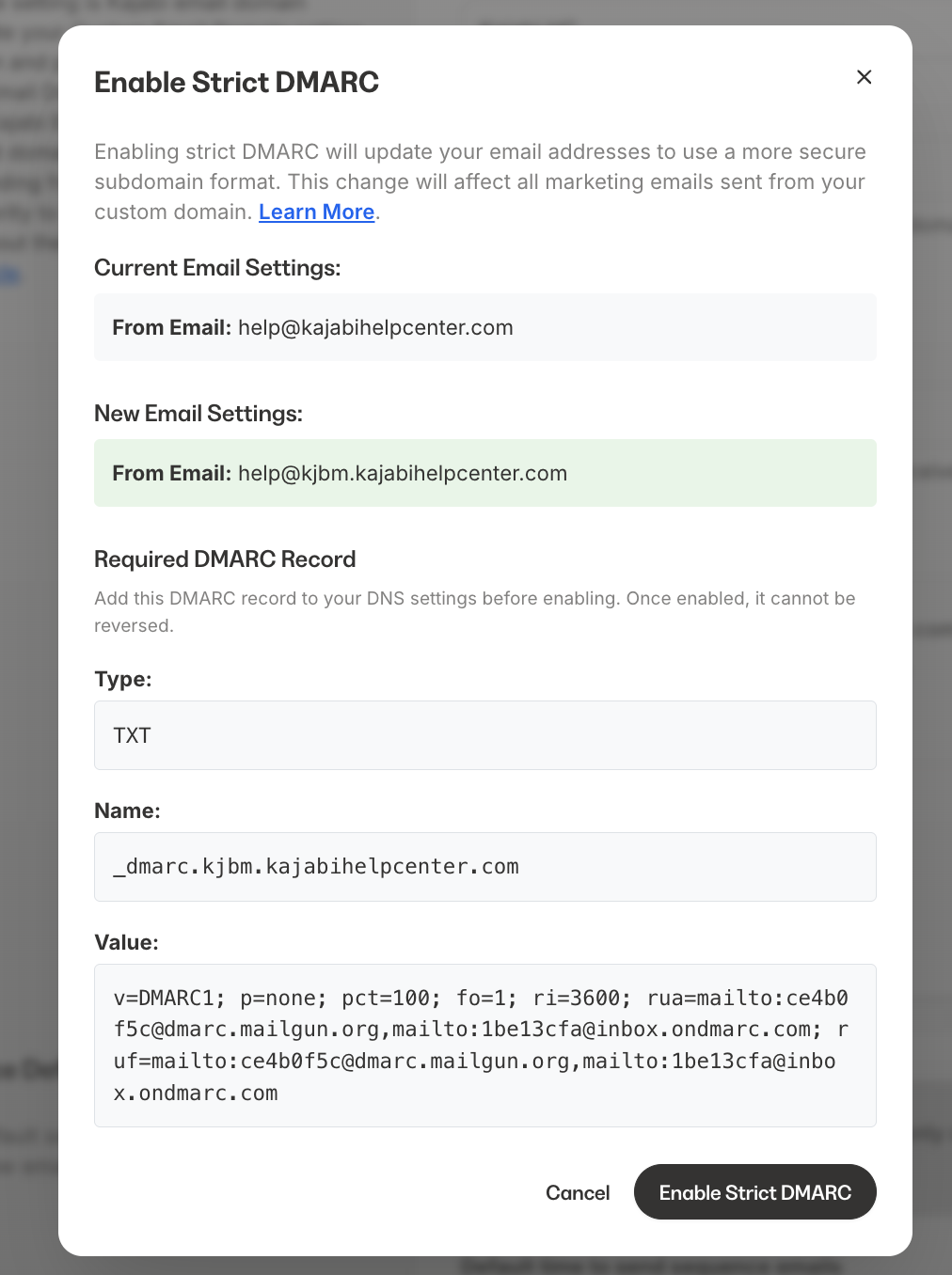 DMARC record information