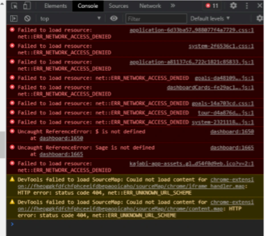 Chrome console error example