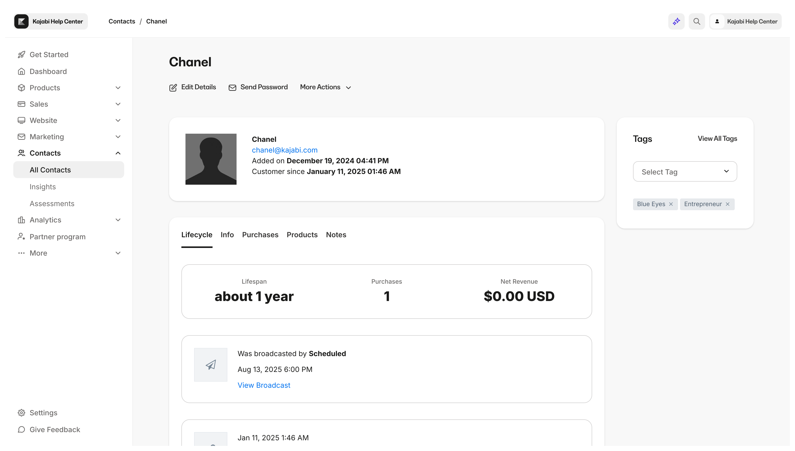 Contact profile features