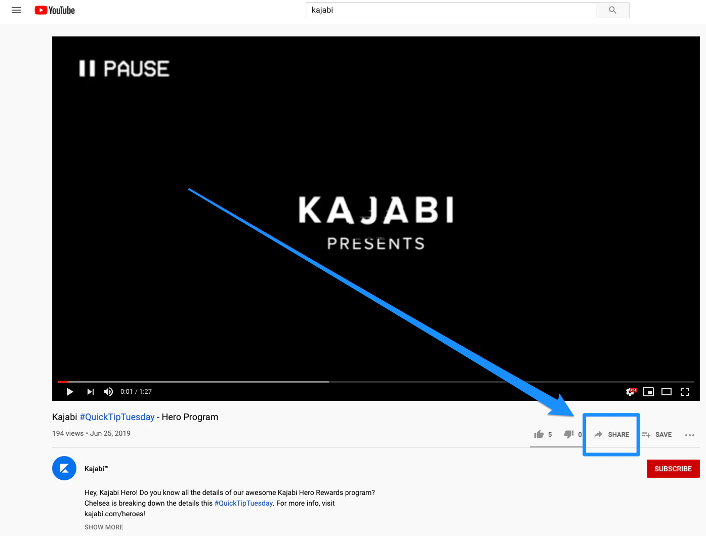 YouTube Share button