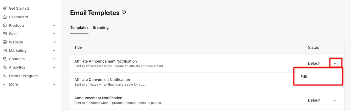 Email templates edit