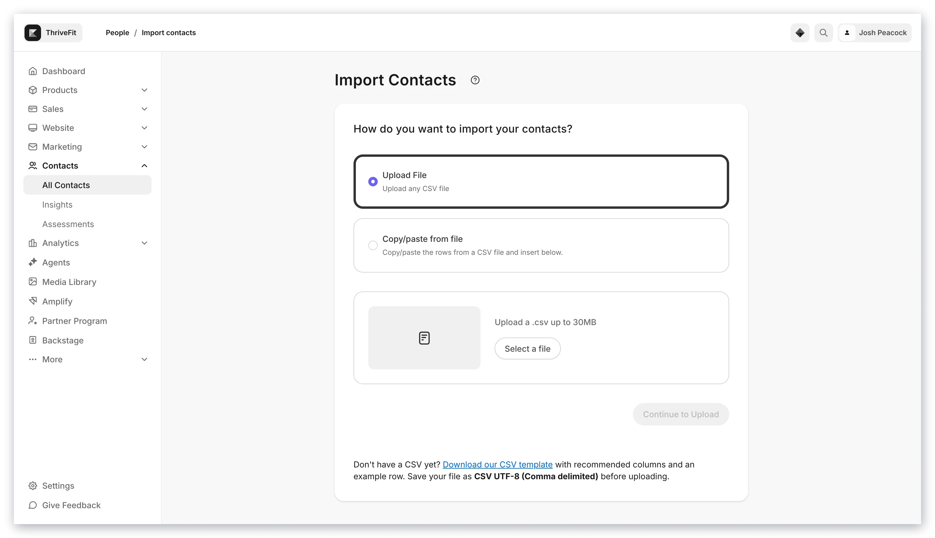 Upload CSV file