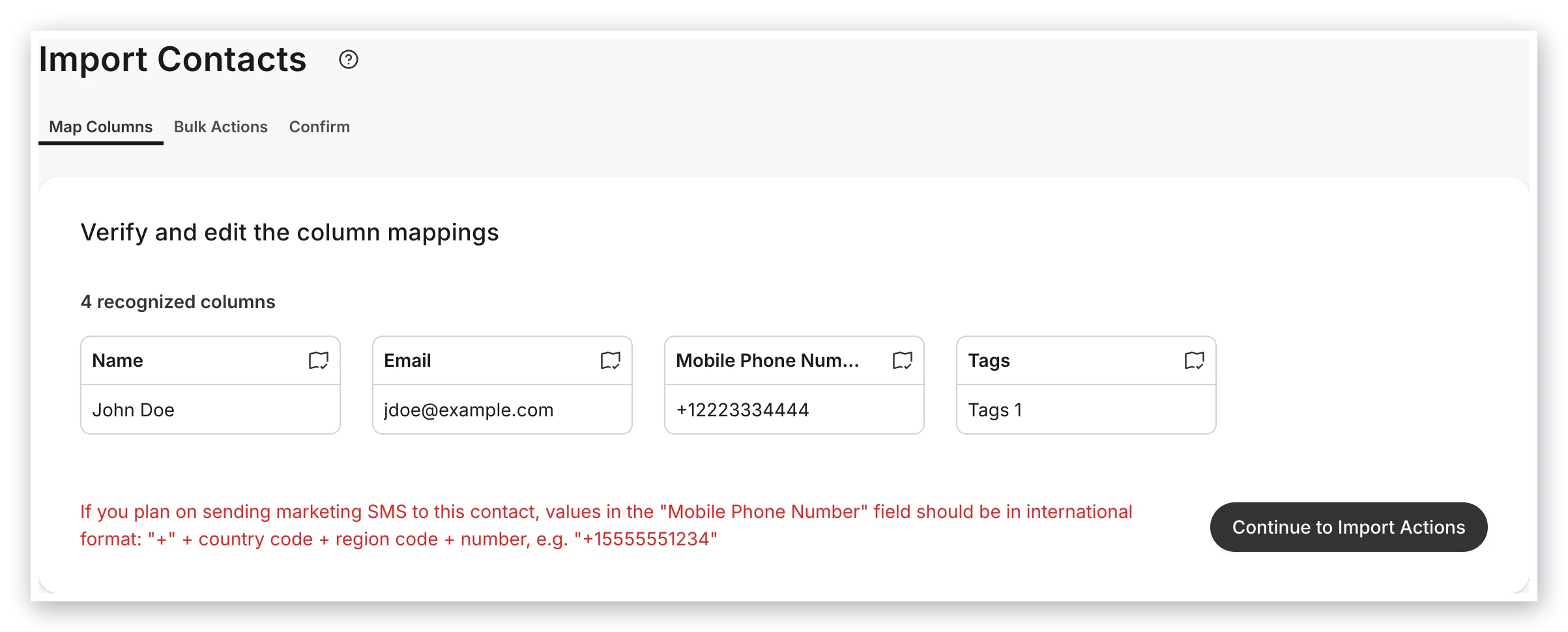 Column mapping options
