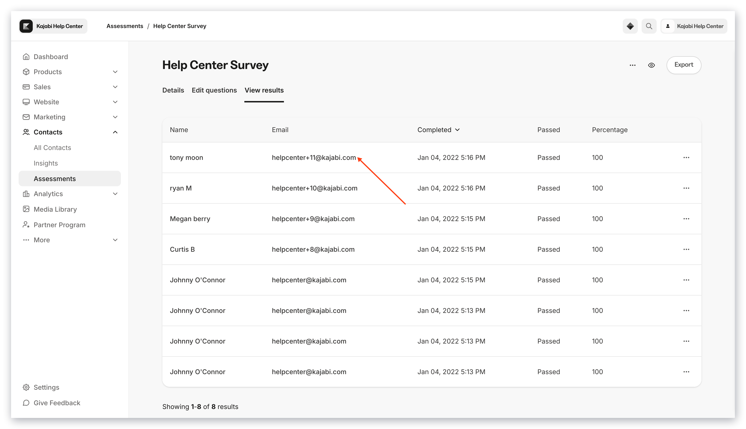 View or Export Assessment Results