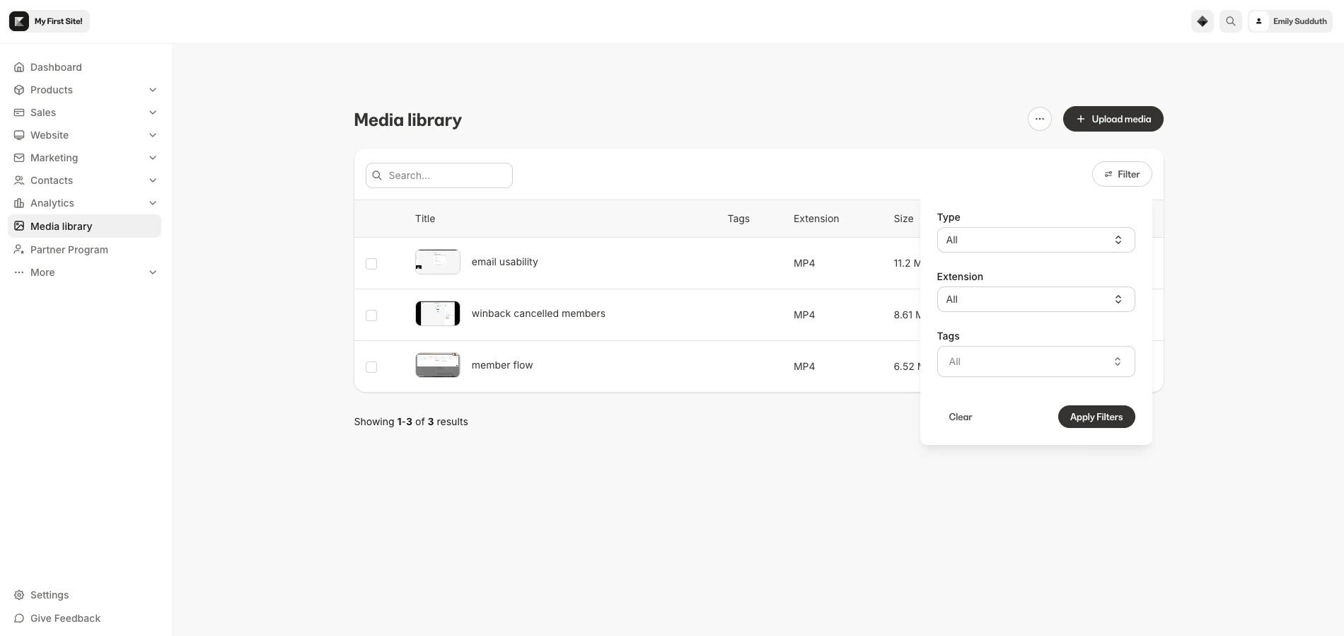 Search and filter media assets