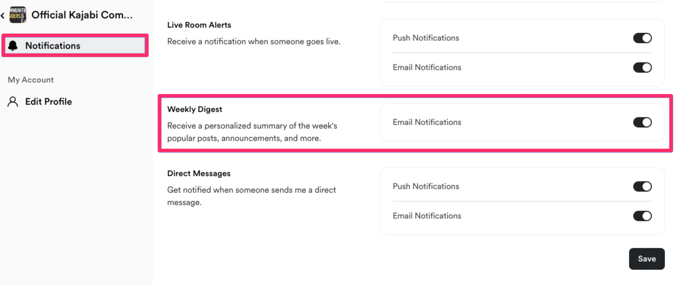 Email notification settings
