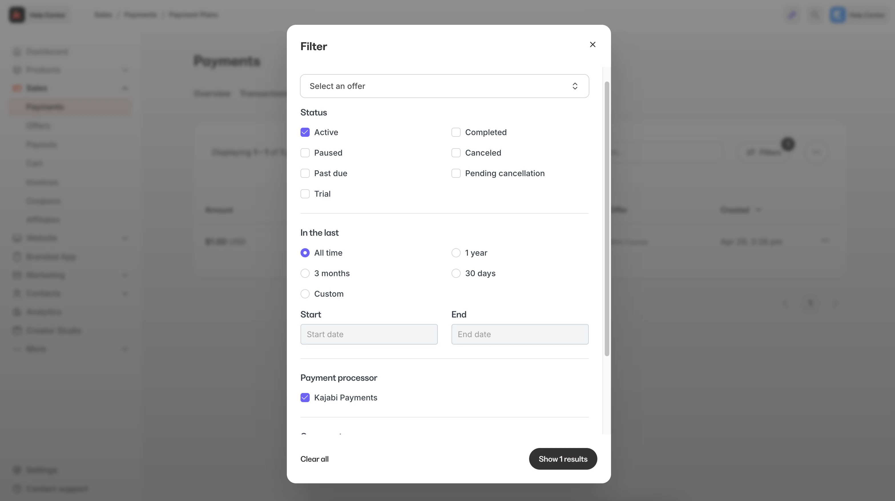 Filter payment plans