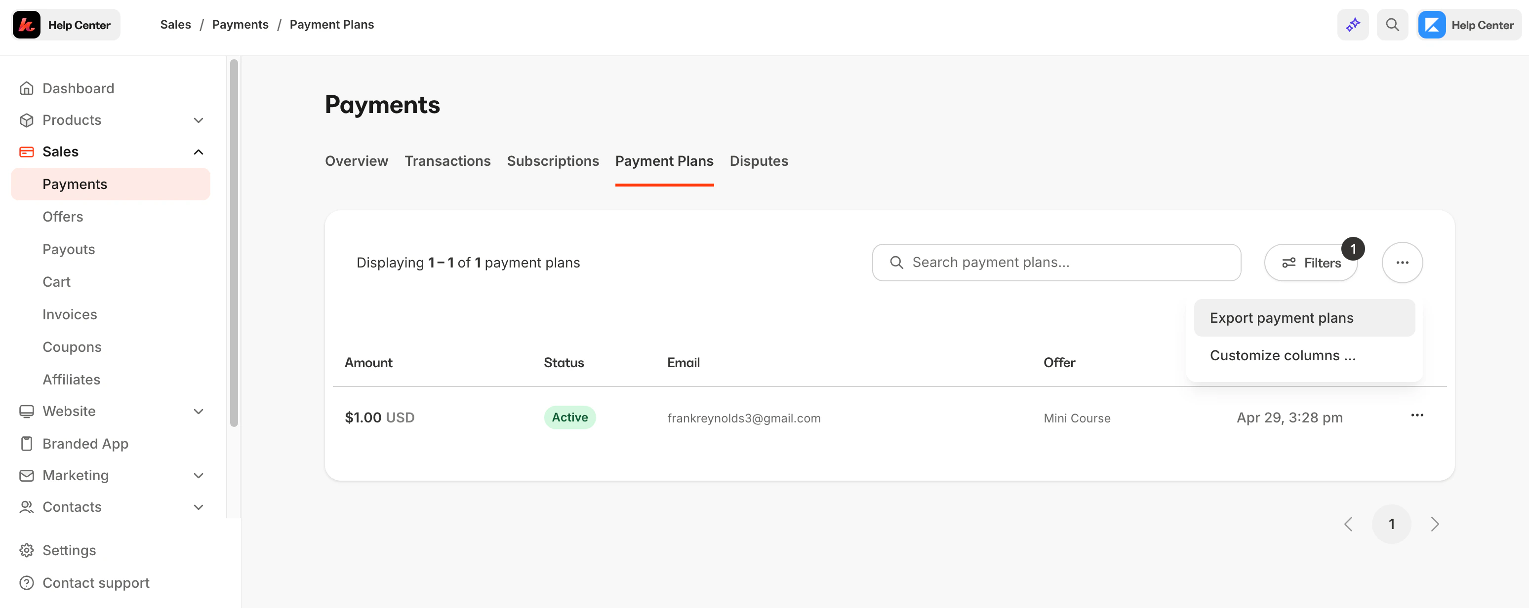 Export payment plans