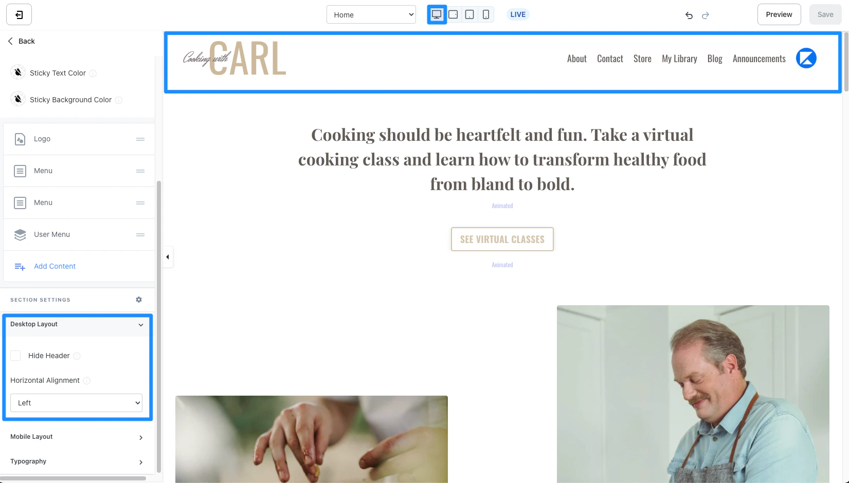 Header Desktop Layout