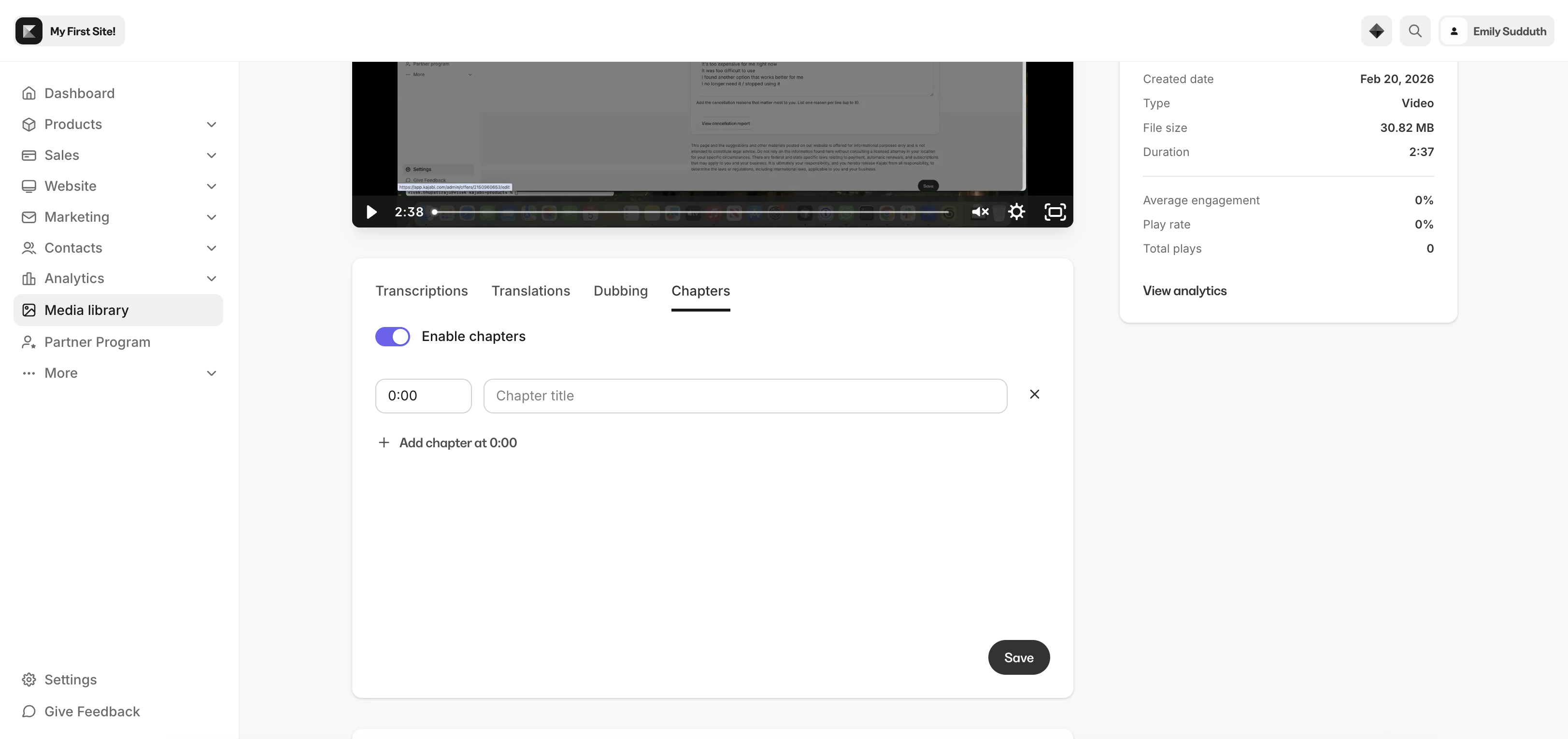 Enable chapters on a video asset