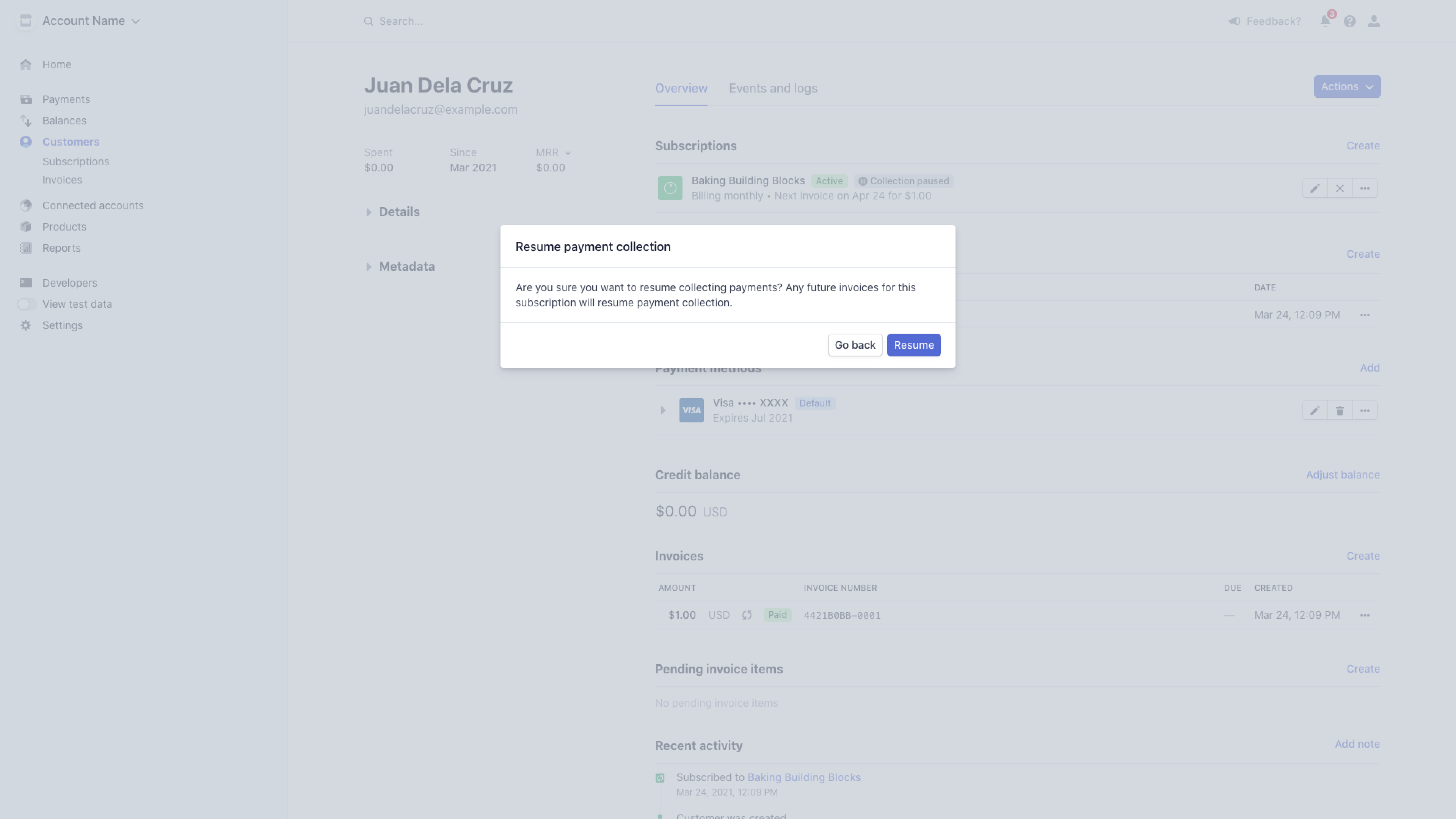 Stripe reactivate subscription