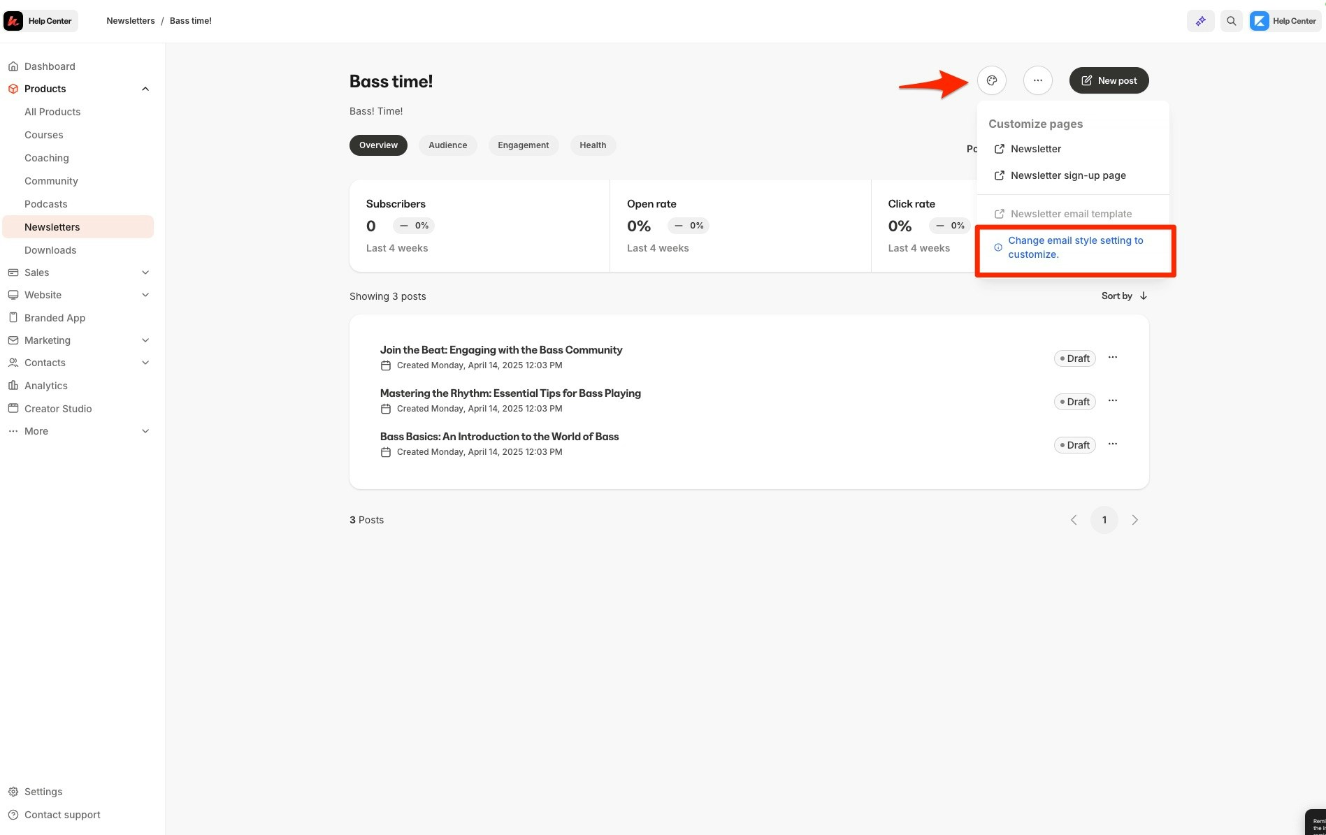Email style settings