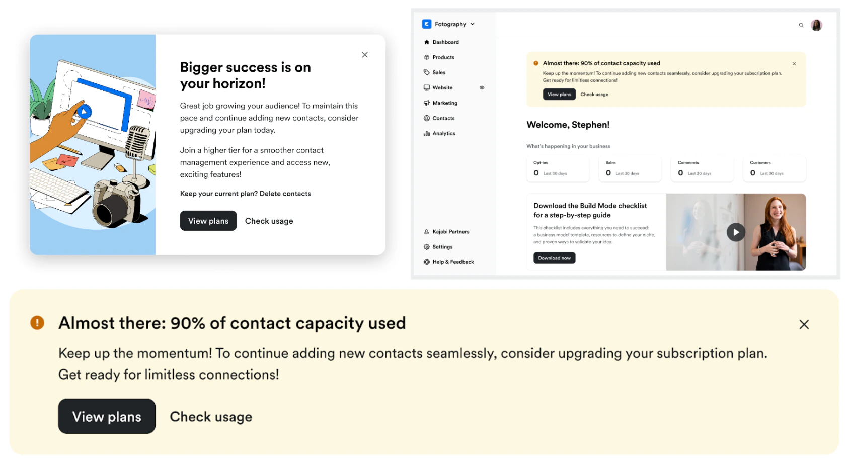 Contact Limits notification at 90%