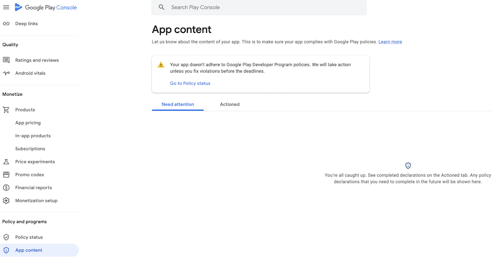 App Content section