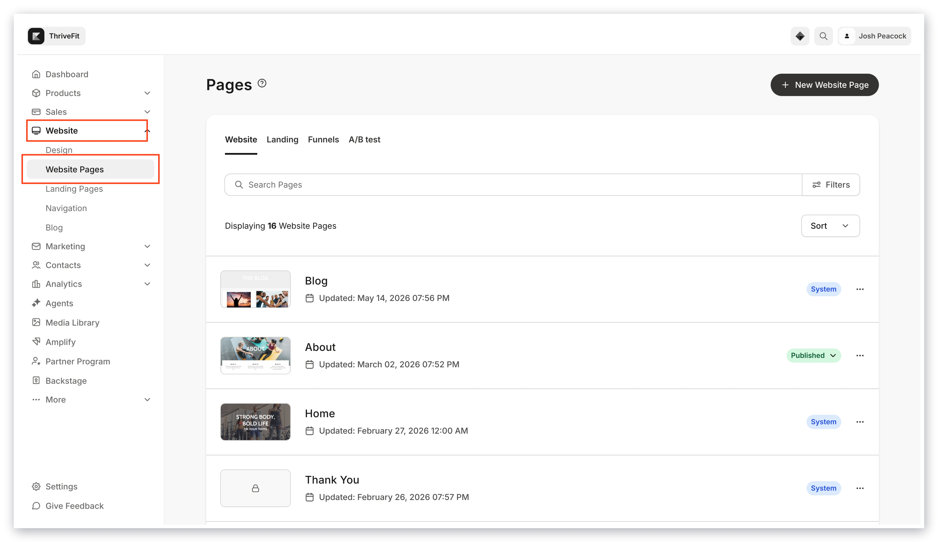 Website pages