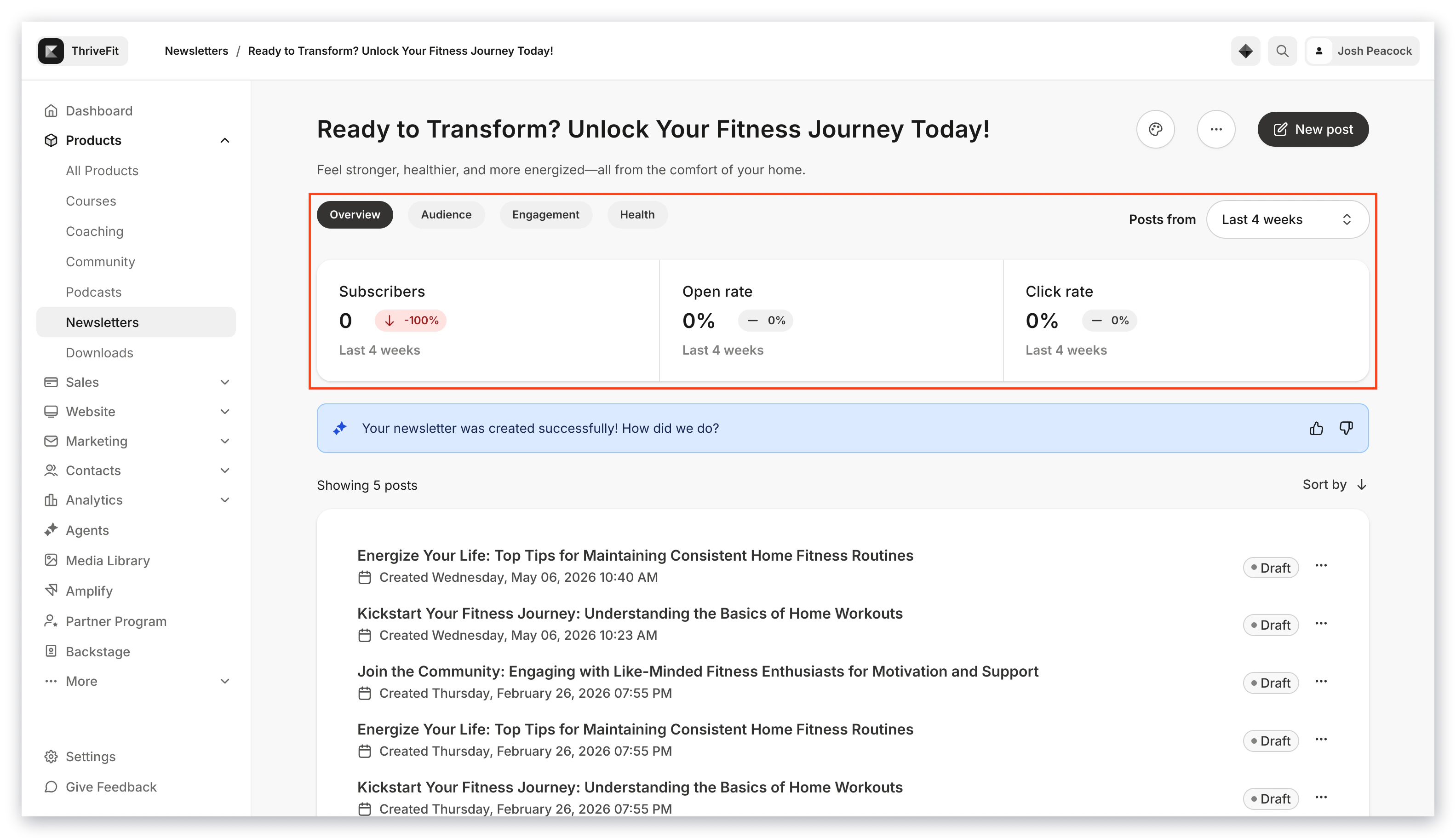 Newsletter analytics dashboard