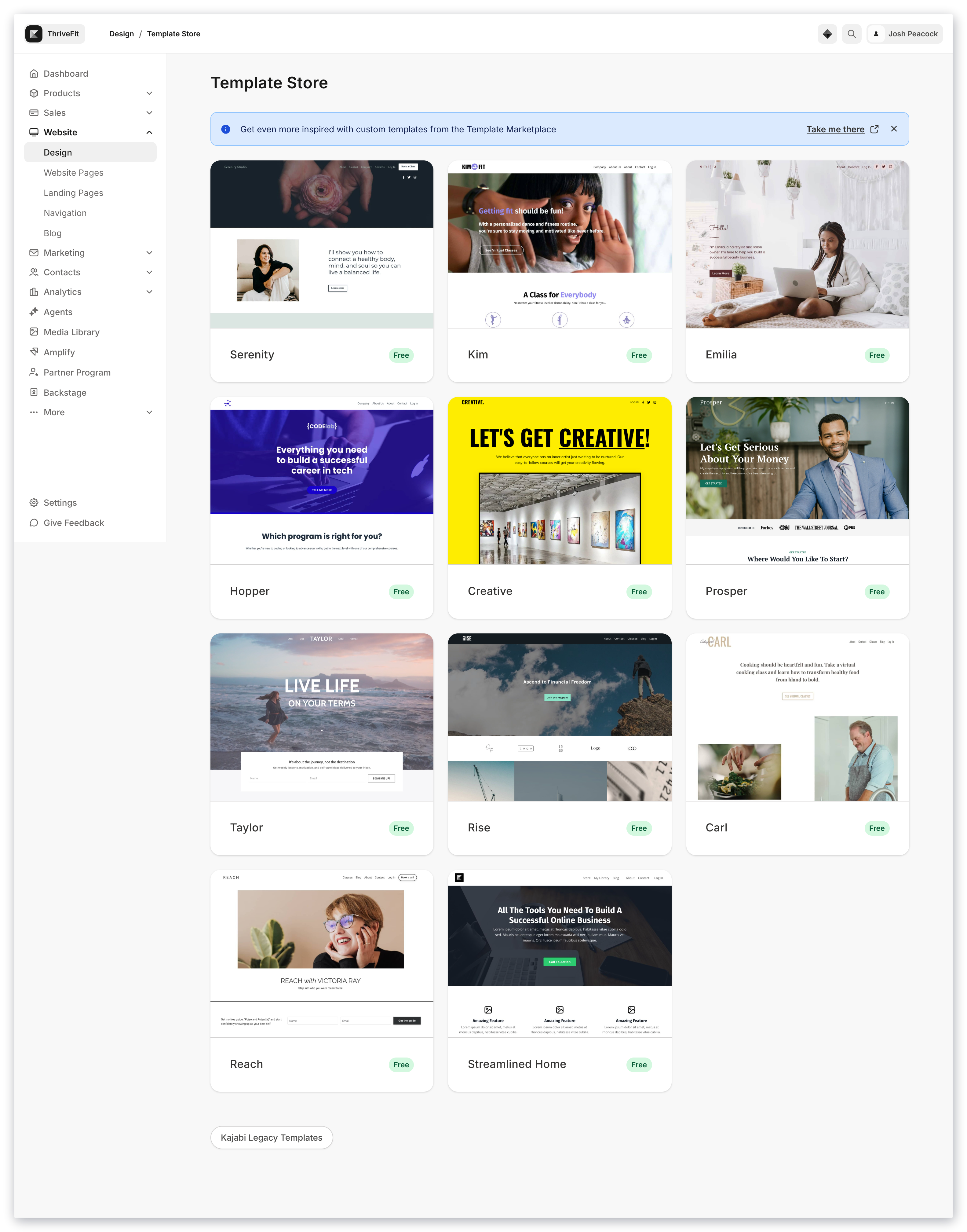 Website template selection
