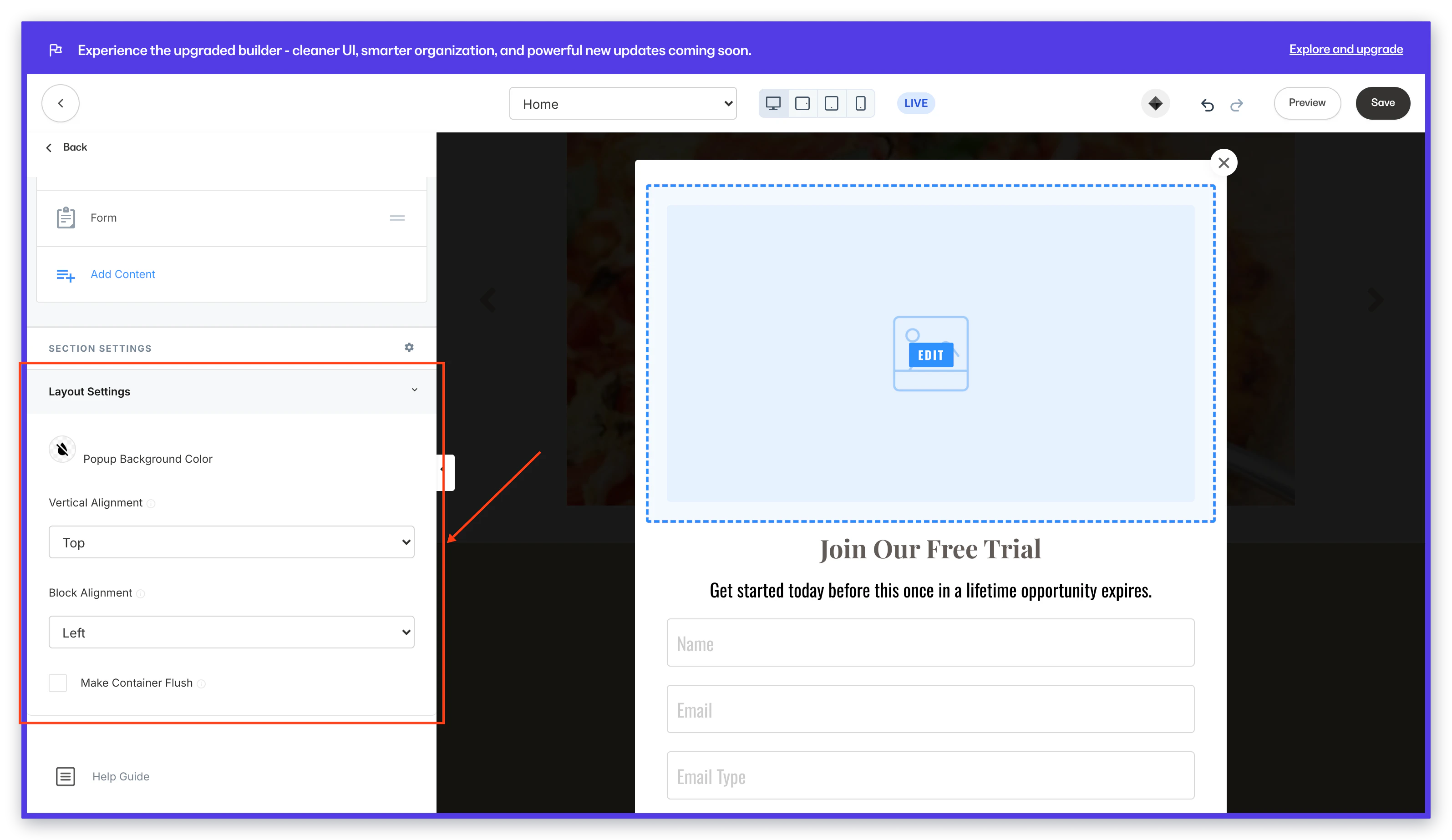 Two Step Optin Layout Settings