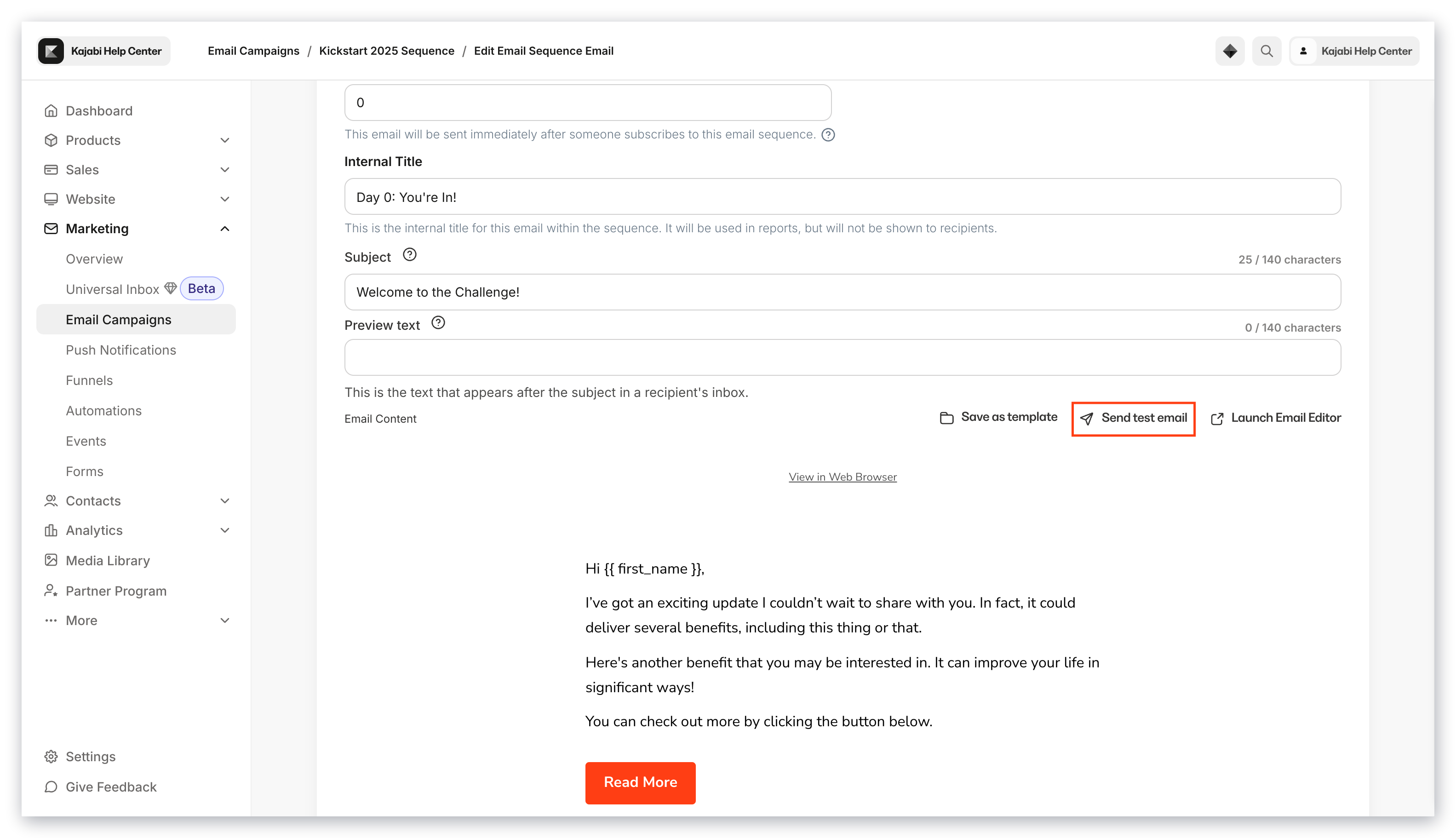 Email Sequence Editor view