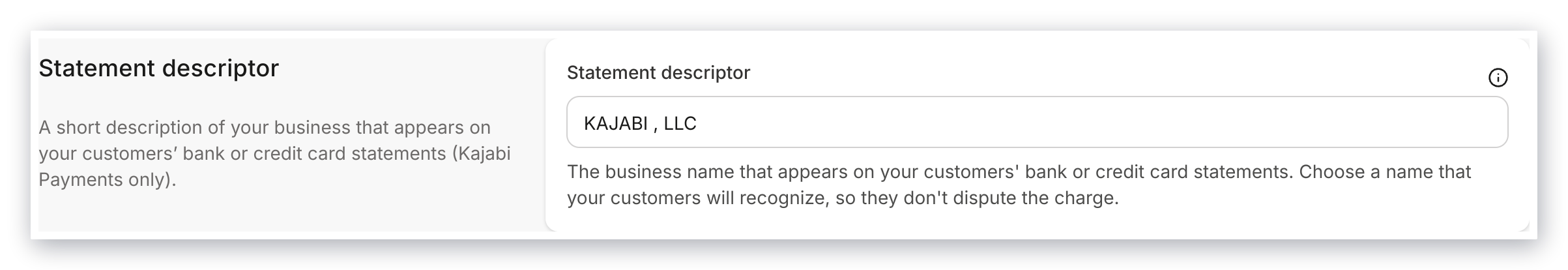 Statement descriptor settings