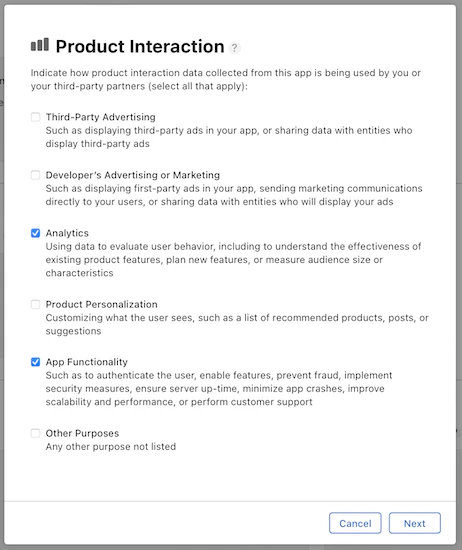 Product Interaction settings
