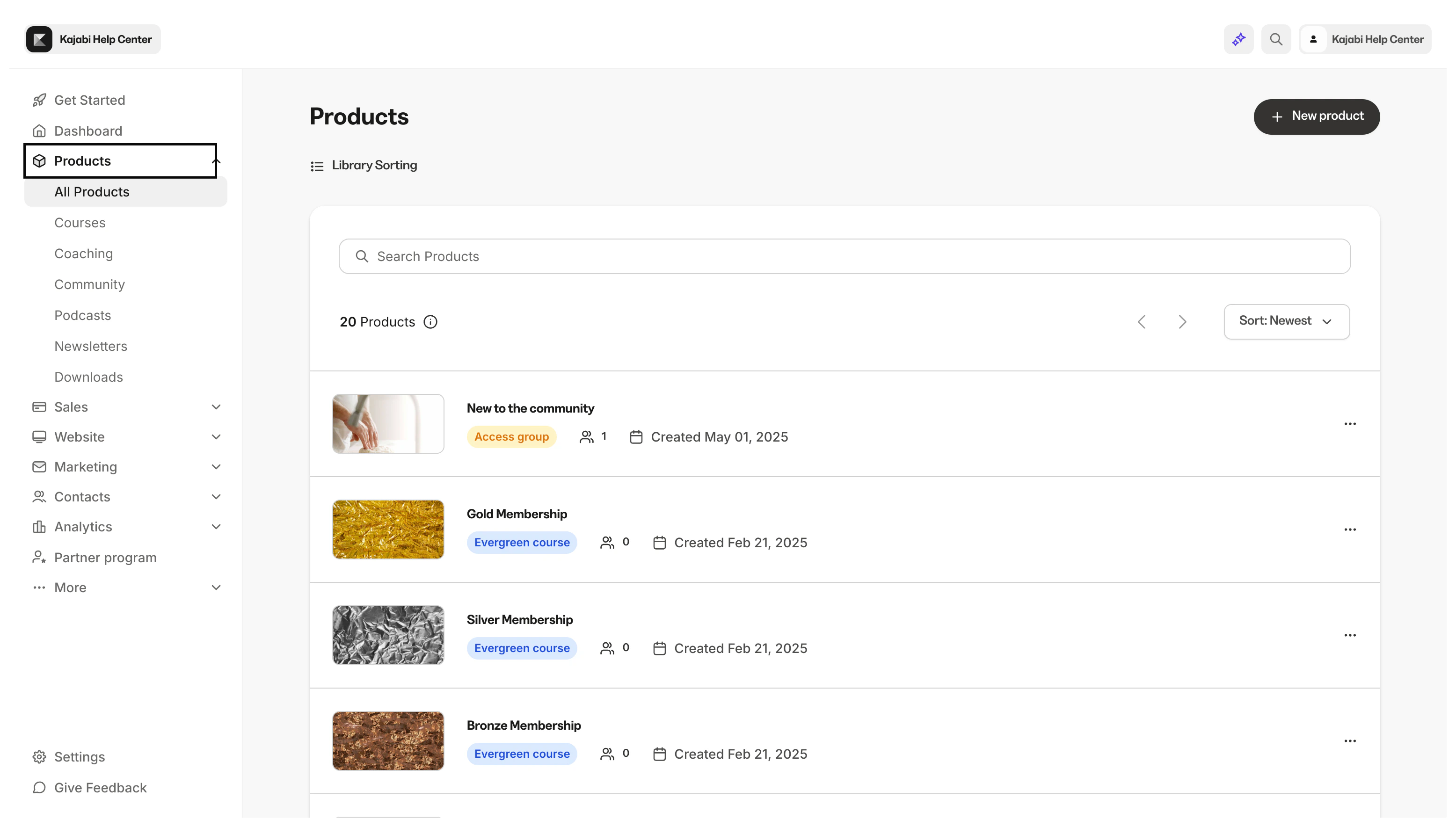 Products list