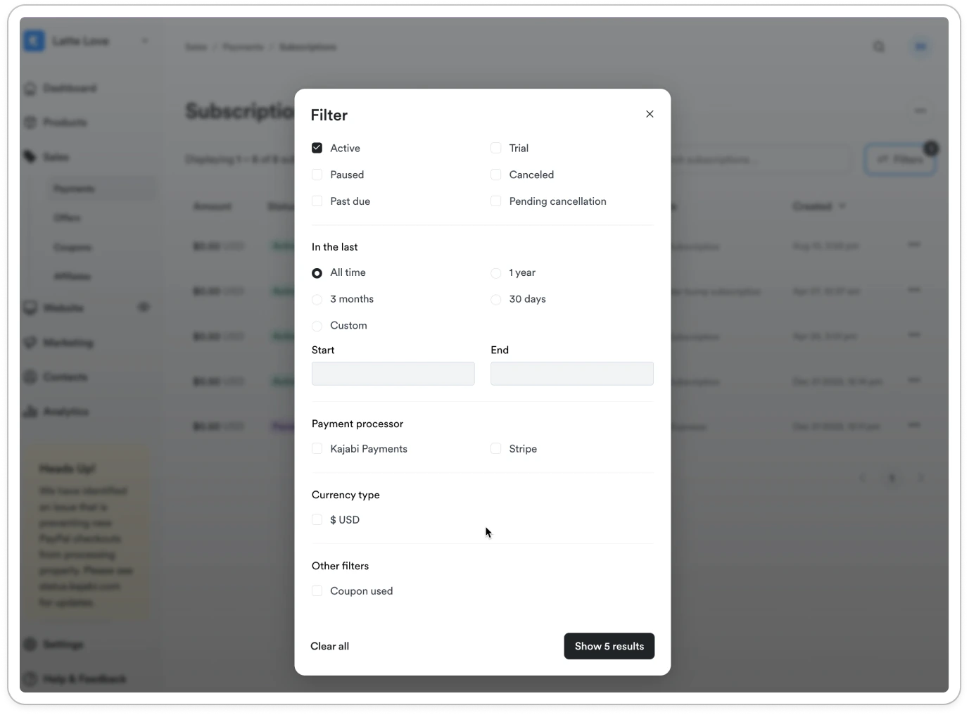 Filter subscriptions