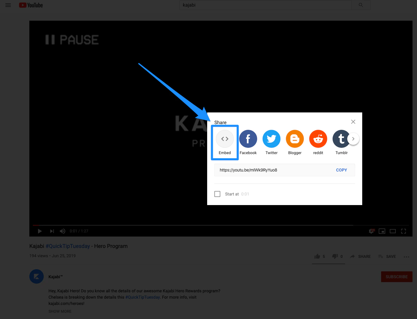 YouTube Embed option