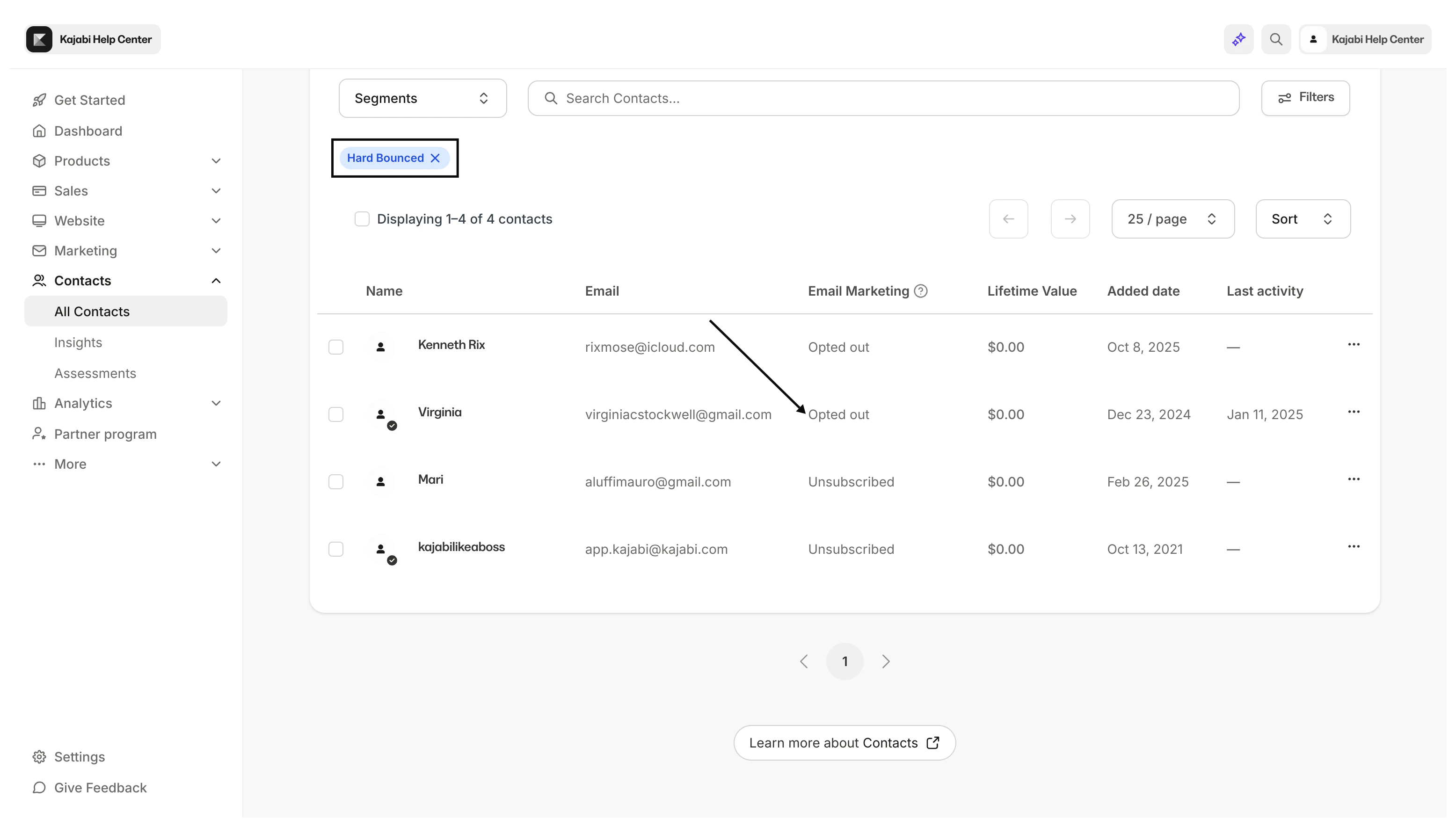 Unsubscribed status indicators