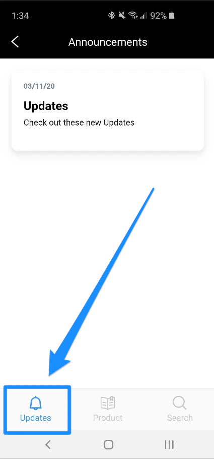 Mobile app updates tab