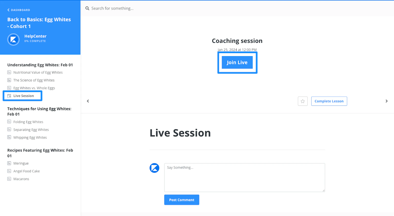 Live Session sidebar