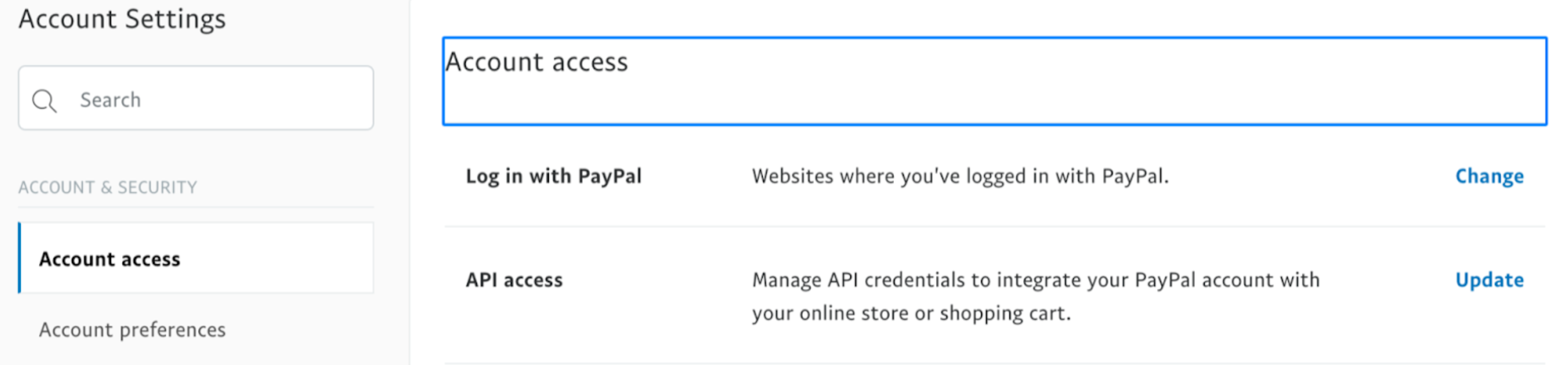 PayPal account access