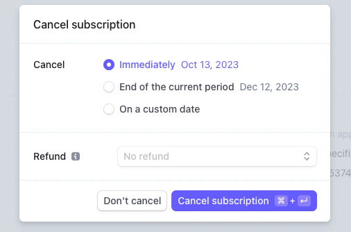 Stripe cancelation options