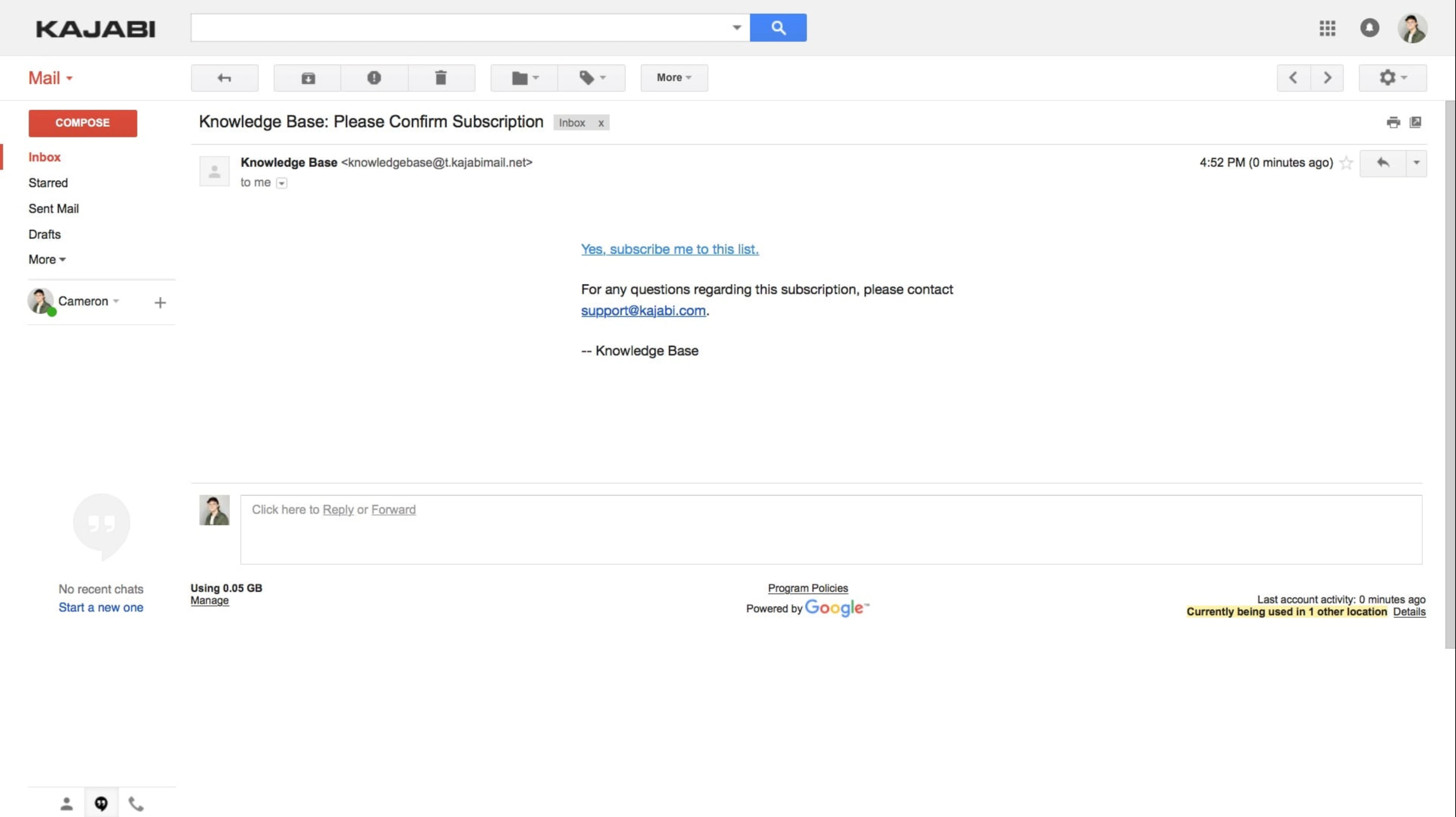 Default confirmation email