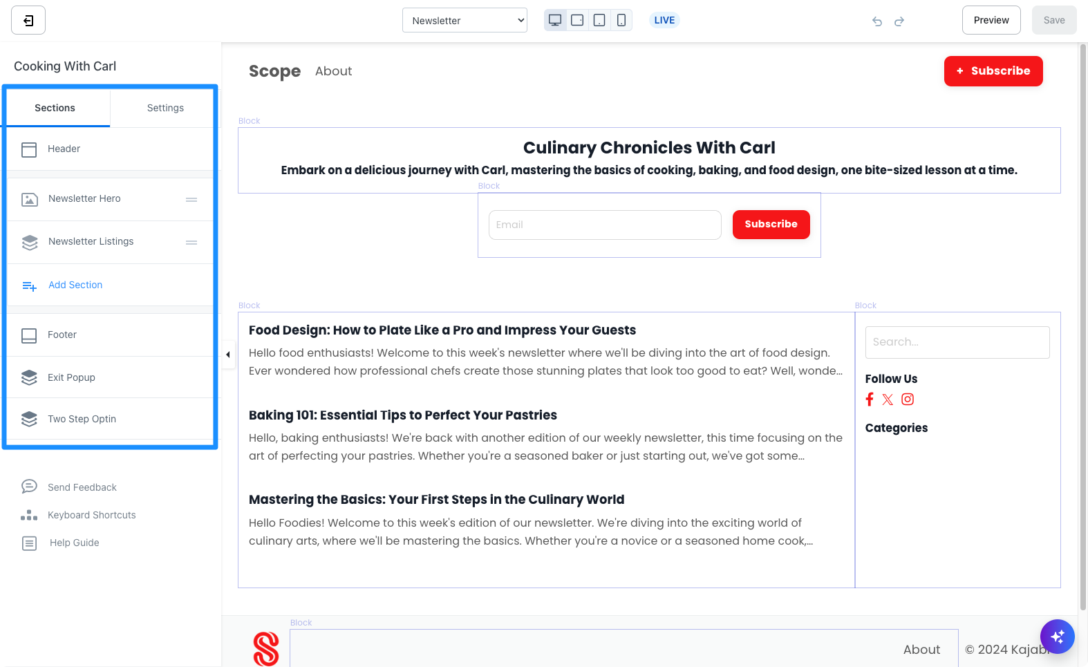 Website theme customization sidebar