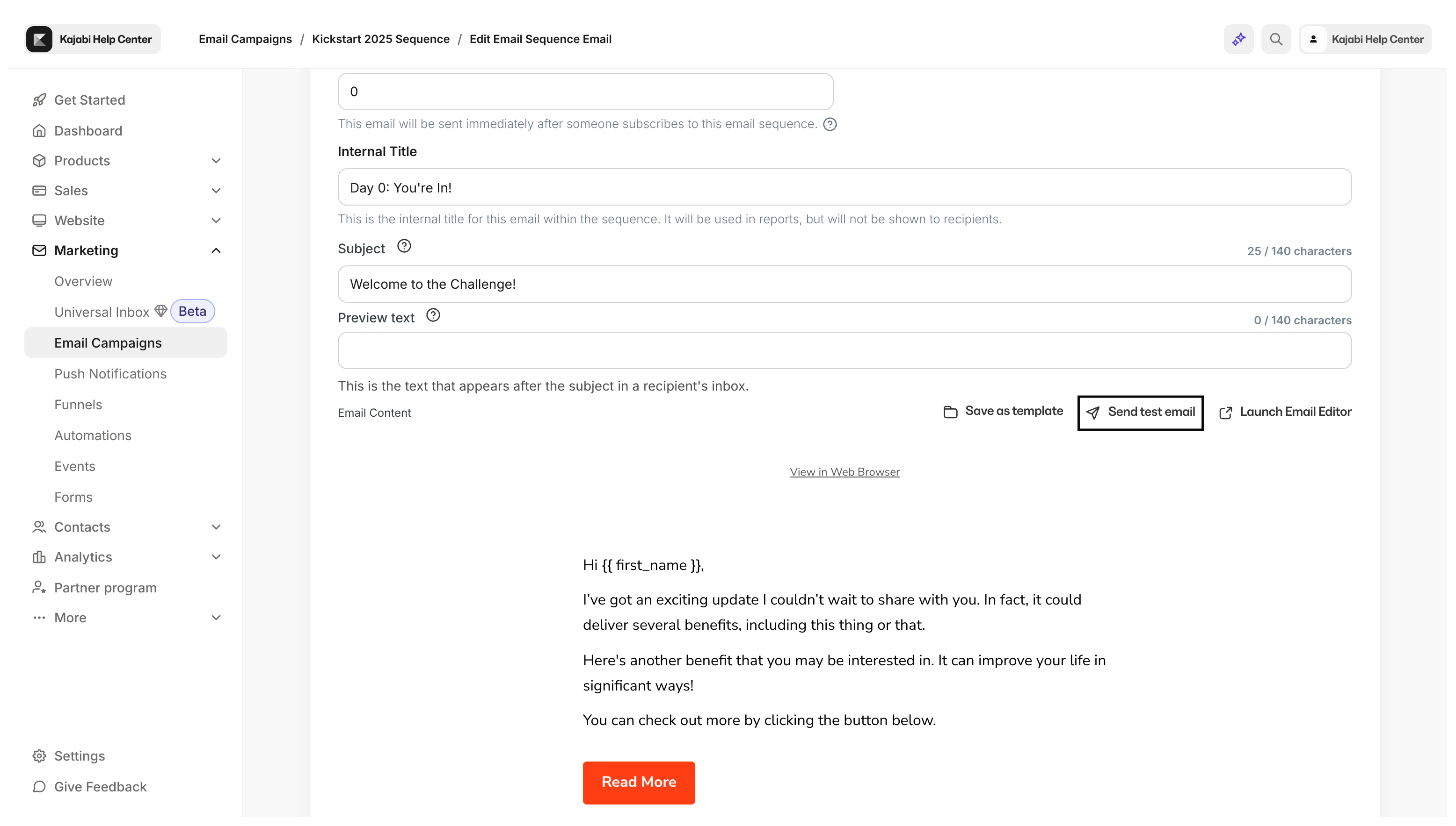 Email Sequence Editor view