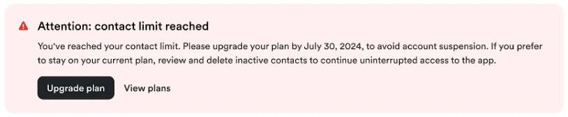Contact Limits notification at 100%