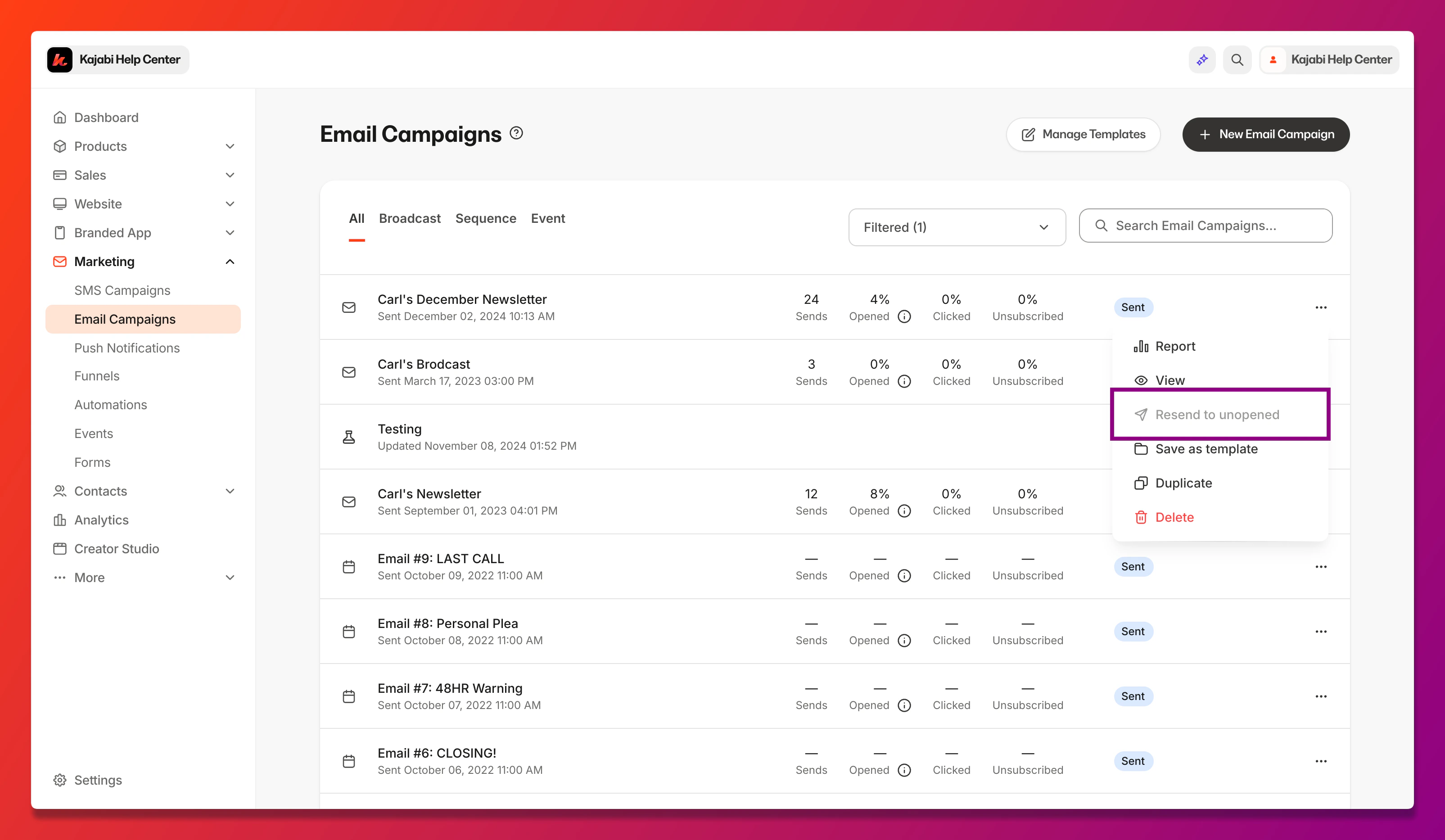 Resend to Unopened Option