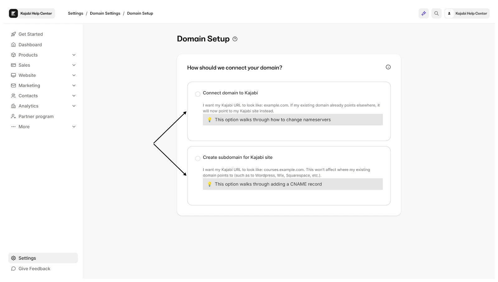 Domain Setup Options