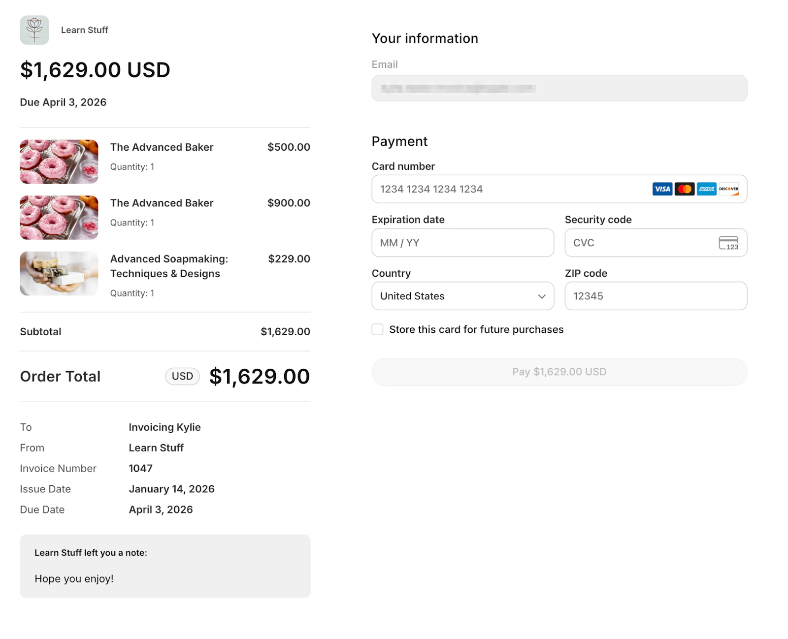 Customer checkout page