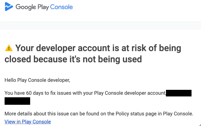 Google Play Console Warning