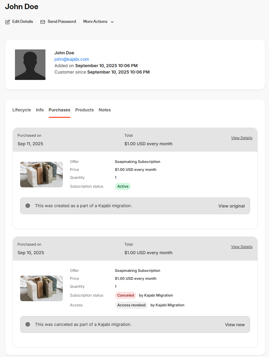 Admin view after migration