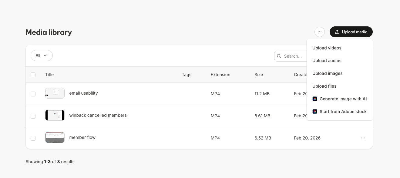 Media Library Adobe Express