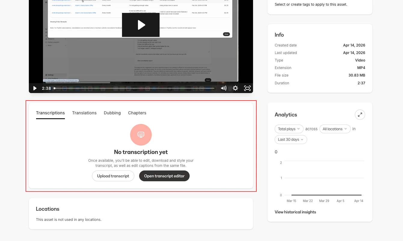 Media Library Transcriptions