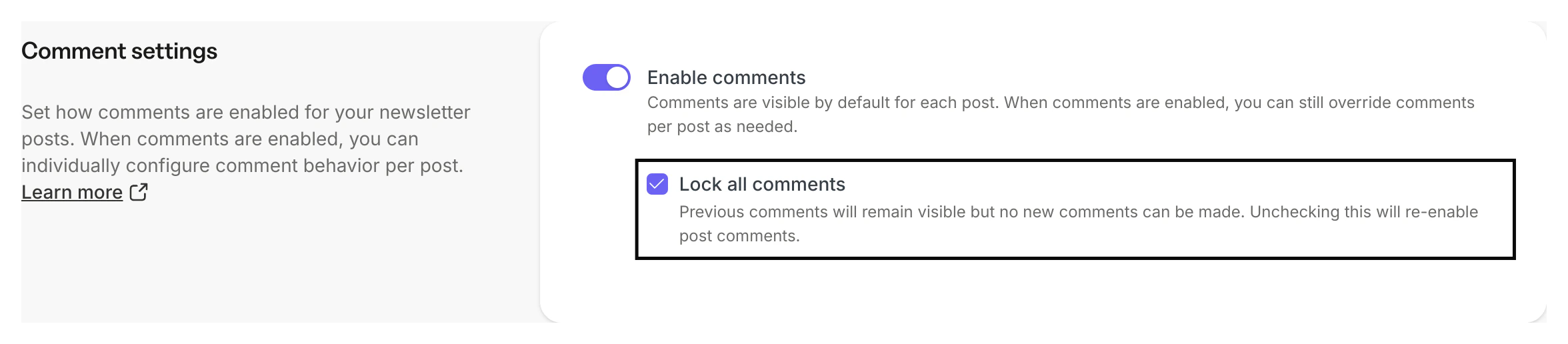 Post comment settings