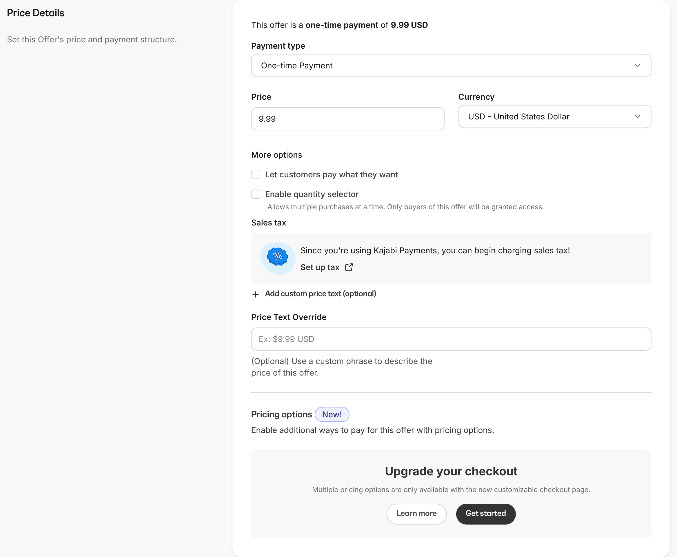 One-time payment customization