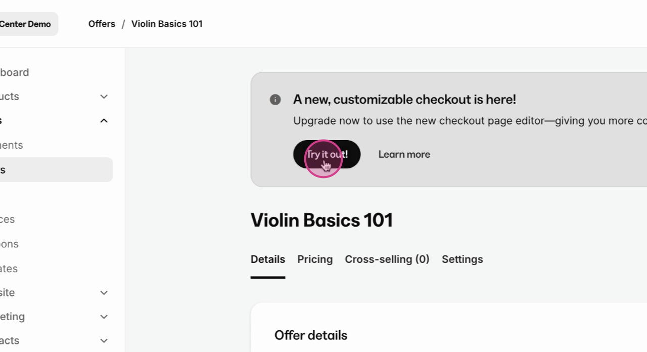 Upgrade button in offer settings