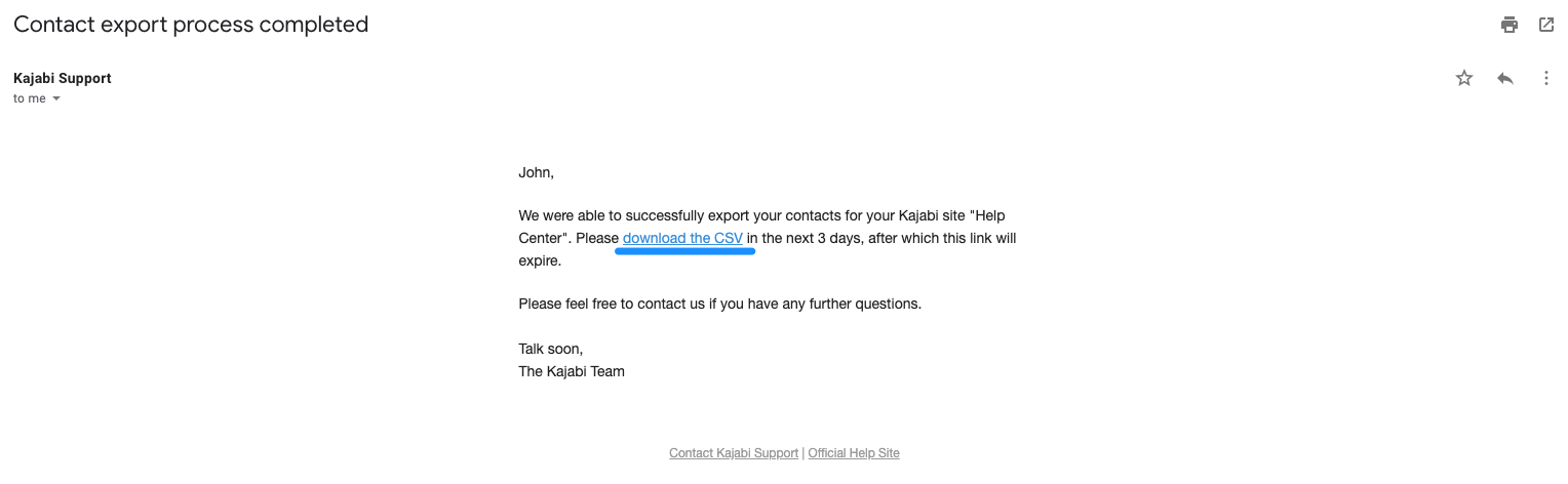Download CSV email