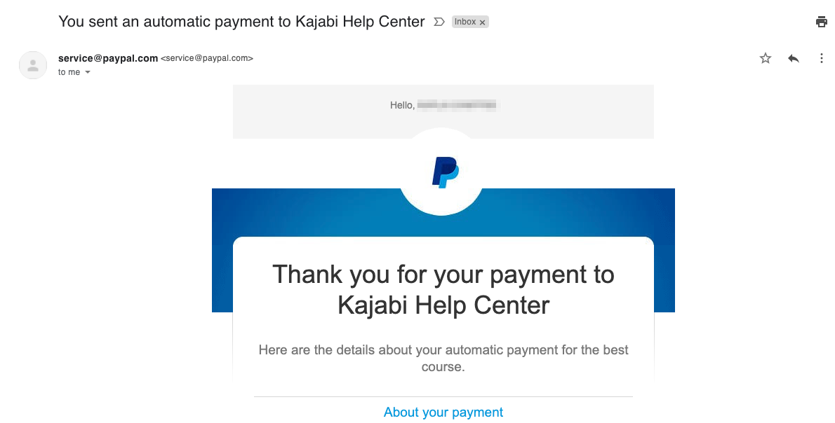 PayPal receipt example